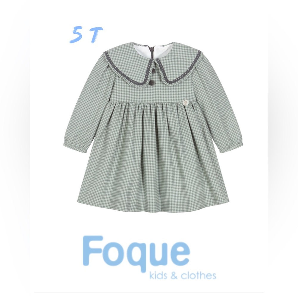 FOQUE sz 5 GIRLS GREEN CHECK COTTON DRESS